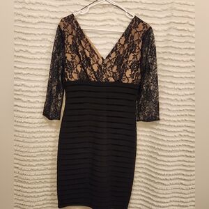 Adrianna Papell Womens‎ Pleated Lace Surplice Sheath Dress Black Size 6